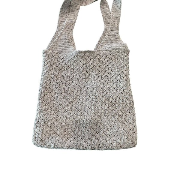 12.5” x 12.5" MERONA Tan Woven CROCHET 2 Handles SNAP CLOSE Lined BAG - Picture 8 of 8